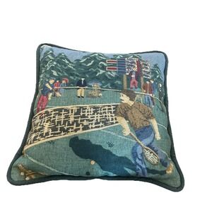 Tapestry Tennis Throw Pillow  Vintage 15x15